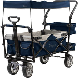 Carrello a mano Zelsius pieghevole con tetto, blu/grigio, carrello di trasporto con sistema a cinghia, carrello da spiaggia