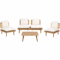 Set da esterno a 4 posti Boho con cuscini beige. Trasforma il tuo spazio esterno con questo elegante set da salotto per giard ...