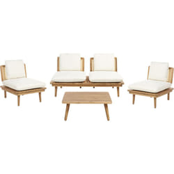Set a 4 posti in legno d'acacia certificato Boho Outdoor Giardino con cuscini Accadia