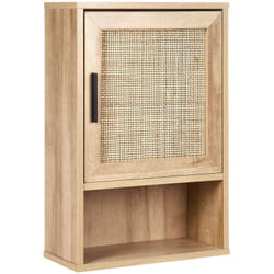 Beliani - Armadietto da bagno a parete Boho Armadietto portaoggetti Rattan frontale a treccia 40 x 60 cm Legno chiaro Rosell
