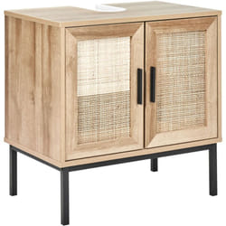 Beliani - Armadietto da bagno Boho Armadietto portaoggetti Rattan frontale a treccia 60 x 60 cm Legno chiaro Rosell