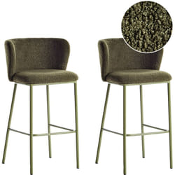 Set di 2 sedie da bar moderne in poliestere verde Schienale curvo Gambe nere Mina