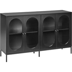 Elegante credenza in truciolato di vetro temperato con ripiani gambe in ferro sala da pranzo Nero Langford