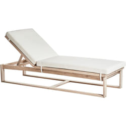 Lettino da giardino reclinabile in legno di acacia con cuscino bianco sporco Azzanello