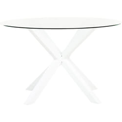 Tavolo da Giardino Moderno in alluminio Inox ⌀ 120 cm Gambe in Acciaio Inox Piano in Vetro Trasparente Bianco Maletto