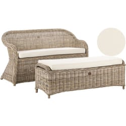 Divano 2 posti in rattan naturale con cuscini tessuto bianco sporco Susua