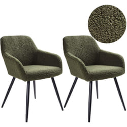 Set di 2 sedie imbottite in tessuto bouclè verde scuro con gambe in metallo Casmalia
