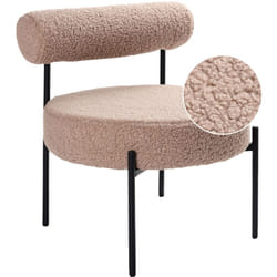 Sedia senza braccioli con sedile rotondo con rivestimento in tessuto bouclé tortora Alpha