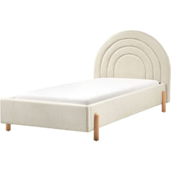 Letto singolo con testiera rotonda in tessuto beige chiaro con Base a doghe Gambe in legno Anet