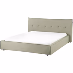 Letto imbottito con comoda testiera. Goditi una notte di sonno riposante in questo letto elegante e confortevole. Rivestito i ...