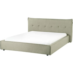 Letto Tessuto 160 x 200 cm Rivestimento in lino Gambe nere con testiera e struttura a doghe Mobili per la camera da letto Verde Lestre