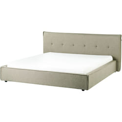Letto Tessuto 180 x 200 cm Rivestimento in lino Gambe nere con testiera e struttura a doghe Mobili per la camera da letto Verde Lestre