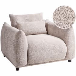 Poltrona a profilo basso. Porta il comfort nella tua casa con questa poltrona imbottita in tessuto bouclé. La seduta bassa e  ...