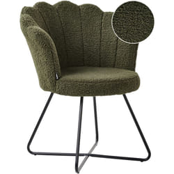 Beliani - Poltrona senza braccioli Seduta rotonda Struttura in metallo Schienale a conchiglia Design vintage Rivestimento in boucle Verde scuro