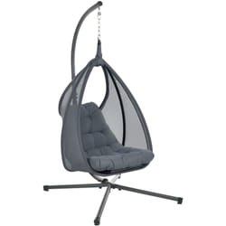 Sedia a dondolo sospesa boho moderna con struttura in metallo catena e cuscino morbido grigio scuro Avegno