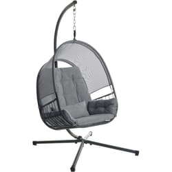 Beliani - Sedia a dondolo sospesa Boho Modern Rope Metal Stand Chain Soft Cushion Grigio scuro Alviano