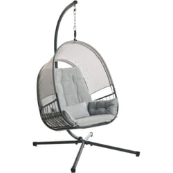 Sedia a dondolo sospesa Boho Modern Rope Metal Stand Chain Soft Cushion Grigio chiaro Alviano