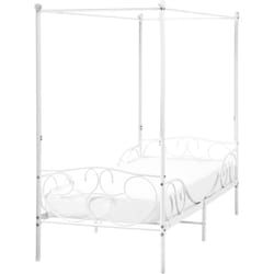 Letto a baldacchino retro misura singola 90 x 200 cm Doghe in metallo Bianco Sormery