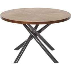 Tavolo da pranzo piano rotondo mdf grigio gambe incrociate in metallo 4-6 persone ⌀ 120 cm legno scuro Lorenzo