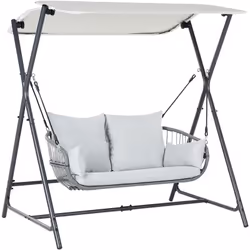 Dondolo da esterno con tettuccio regolabile. Trasforma il tuo giardino in un’oasi di relax con questa elegante altalena, prog ...