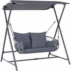 Dondolo da esterno con tettuccio regolabile. Trasforma il tuo giardino in un’oasi di relax con questa elegante altalena, prog ...