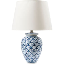 Beliani - Lampada da tavolo con base in porcellana e paralume in lino blu bianco Jauca