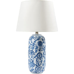 Beliani - Elegante lampada da tavolo con base in porcellana e paralume in lino chiaro con motivo floreale Blu e bianco Aibonito