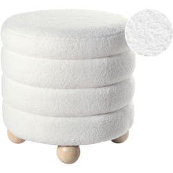 Pouf Boucle Tappezzeria Gambe in legno di pino Poggiapiedi Accessori per la casa Soggiorno Bianco Sporco Chilly