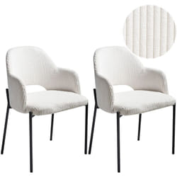 Set di 2 sedie da pranzo in velluto a coste bianco sporco con braccioli Raton