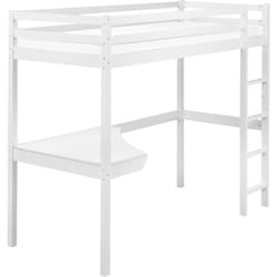 Letto singolo in legno di pino bianco con rete a doghe e scrivania 90 x 200 cm Loury