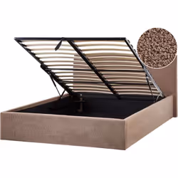 Struttura letto rivestita in bouclé con testiera. Porta stile moderno e funzionalità in camera da letto con questo letto con  ...