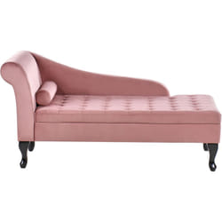 Beliani - Chaise longue in velluto rosa con contenitore e gambe nere lato sinistro Pessac
