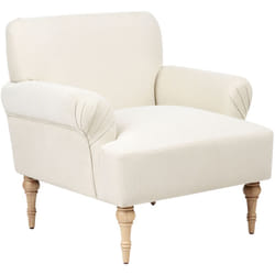 Poltrona in tessuto Poliestere idrorepellente Seduta spessa Gambe in legno di gomma Beige chiaro Fredros