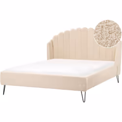 Letto imbottito con testiera retrò. Incontra il letto dei tuoi sogni. Questo capolavoro con rivestimento in bouclé, dallo sti ...