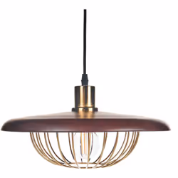 Elegante lampadario. Questa lampada a sospensione in ferro unisce il fascino industriale a caldi elementi in stile legno, ren ...