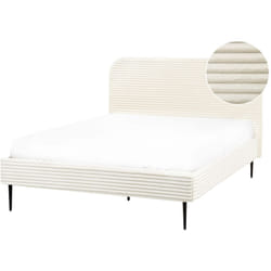 Letto matrimoniale velluto a coste bianco sporco minimalista 140 x 200 cm Flayat