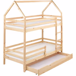 Letto a castello in legno di pino per bambini. Questo affascinante letto a castello presenta una robusta struttura in legno d ...