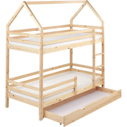Letto a castello in legno di pino 90 x 200 cm Singolo 2 Persone Camera da letto per bambini Struttura in legno con cassetti marrone chiaro Girgols