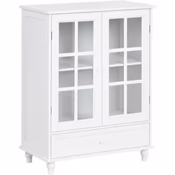 Armadietto con ante a vetro. Questa credenza bianca è il perfetto connubio tra stile e funzionalità. Le ante con vetro fronta ...