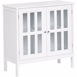 Armadietto con ripiani in stile mediterraneo. Con la sua finitura bianca classica e l’elegante design con ante in vetro, ques ...