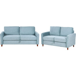 Set da salotto composto da divani da 2 e 3 posti rivestito in tessuto azzurro con braccioli Mare