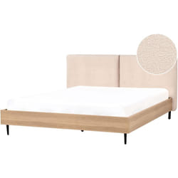 Letto matrimoniale con rete in tessuto bouclè beige 180 x 200 cm Limanton