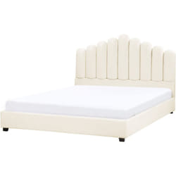 Letto matrimoniale in velluto bianco sporco 180 x 200 cm testata alta a conchiglia Vincennes
