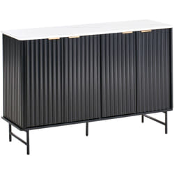 Credenza moderna soggiorno camera da letto con 4 ante in MDF effetto marmo nero Glastonbury