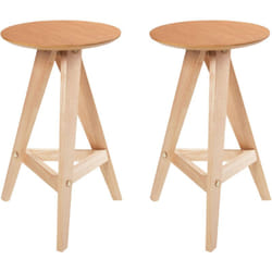 Set di 2 sgabelli in legno di caucciù in stile retrò per la sala da pranzo della cucina marrone chiaro