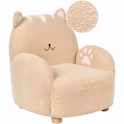 Poltrona in bouclé per bambini. Con la forma di un simpatico gattino, questa adorabile poltrona è rivestita in un morbido tes ...