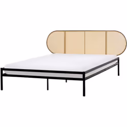 Letto matrimoniale minimalista. Aggiungi un tocco di eleganza alla tua camera da letto con questo letto dalla struttura in fe ...