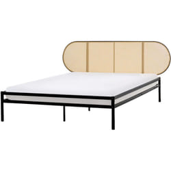 Letto matrimoniale imbottito in tessuto nero 160 x 200 cm rete a doghe Fitou