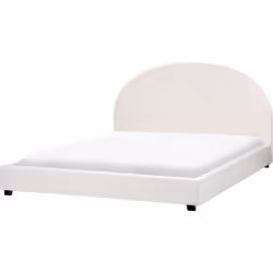 Letto minimalista con testiera semicircolare. Le forme curve e i tessuti dalla ricca texture definiscono arredi perfetti per ...