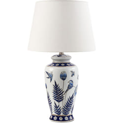 Beliani - Elegante lampada da tavolo con base in porcellana Patten floreale Paralume in lino a tamburo Illuminazione bianca e blu Bijela